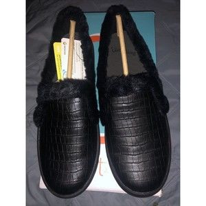 Baretraps Women's Becky Furry Transitional Slip-On Shoes - Black Croco, P/O 6.5